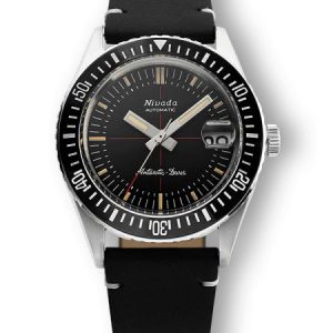 Nivada Grenchen Antarctic Diver 32038A - Black Leather White stitching