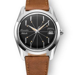 Nivada Grenchen Antarctic Spider Black 35 mm - Brown Leather White Stitching
