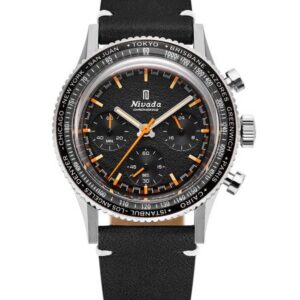Nivada Grenchen Chronoking Mecaquartz - Inter. Bezel - Black Leather White Stitching