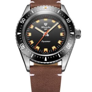 Nivada Grenchen Aquamar Black - Brown Leather White Stitching