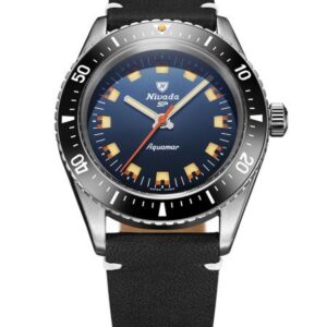 Nivada Grenchen Aquamar Blue - Black Leather White stitching