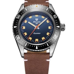 Nivada Grenchen Aquamar Blue - Brown Leather White Stitching