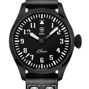 Biatec Corsair Vintage 02 - Černý kožený pilot řemínek