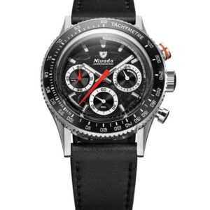 Nivada Grenchen Chronoking Mecaquartz Racing Black - Inter. Bezel - Black Leather