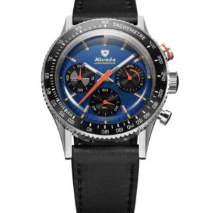 Nivada Grenchen Chronoking Mecaquartz Racing Blue - Inter. Bezel - Black Leather