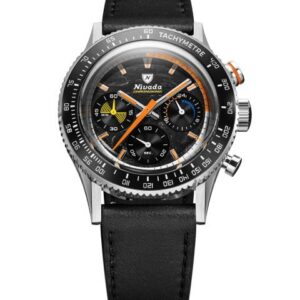 Nivada Grenchen Chronoking Mecaquartz Racing Carbon - Inter. Bezel - Black Leather