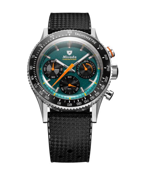 Nivada Grenchen Chronoking Mecaquartz Racing Green - Inter. Bezel - Black Rubber Tropic