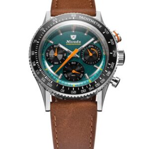 Nivada Grenchen Chronoking Mecaquartz Racing Green - Inter. Bezel - Brown Leather