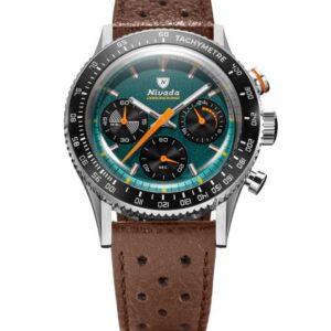 Nivada Grenchen Chronoking Mecaquartz Racing Green - Inter. Bezel - Brown Racing Strap