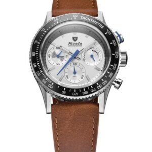 Nivada Grenchen Chronoking Mecaquartz Racing Grey - Inter. Bezel - Brown Leather