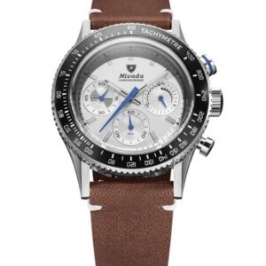 Nivada Grenchen Chronoking Mecaquartz Racing Grey - Inter. Bezel - Brown Leather White Stitching