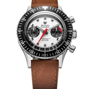 Nivada Grenchen Chronomaster White Panda 41mm - Brown Leather