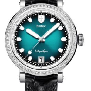 Biatec Magnifique 01 - Černý kožený řemínek se vzorem aligátora - Se sponou z nerezové oceli 316L