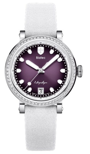 Biatec Magnifique 02 - Bílošedý řemínek z broušené kůže - Se sponou z nerezové oceli 316L