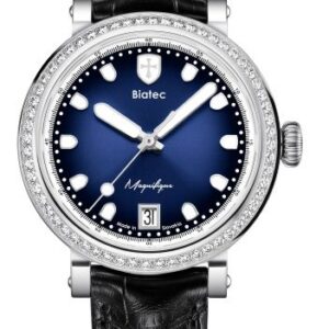 Biatec Magnifique 03 - Černý kožený řemínek se vzorem aligátora - Se sponou z nerezové oceli 316L