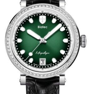 Biatec Magnifique 04 - Černý kožený řemínek se vzorem aligátora - Se sponou z nerezové oceli 316L