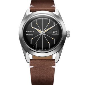 Nivada Grenchen Antarctic Spider Black 38 mm - Brown Leather White Stitching