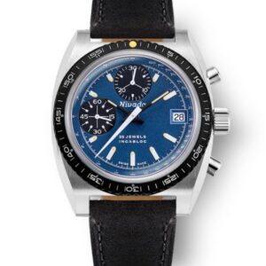 Nivada Grenchen Autochron Blue Automatic - Black Leather