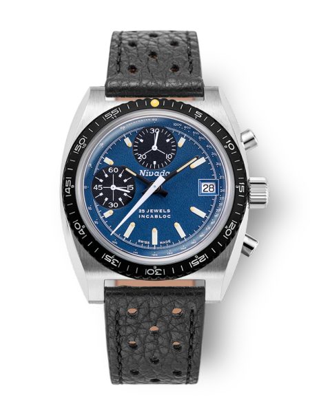 Nivada Grenchen Autochron Blue Automatic - Black Racing Strap