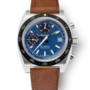 Nivada Grenchen Autochron Blue Automatic - Brown Leather