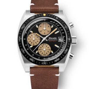 Nivada Grenchen Autochron Mecaquartz - Brown Leather White Stitching
