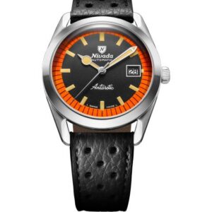 Nivada Grenchen Super Antarctic Black & Orange - 38 mm Date - Black Racing Strap
