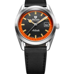 Nivada Grenchen Super Antarctic Black & Orange - 38 mm Date - Black leather