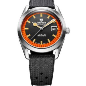 Nivada Grenchen Super Antarctic Black & Orange - 38 mm Date - Rubber tropic