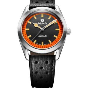 Nivada Grenchen Super Antarctic Black & Orange - 38 mm No Date - Black Racing Strap