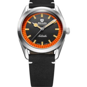 Nivada Grenchen Super Antarctic Black & Orange - 38 mm No Date - Black leather White Stitching