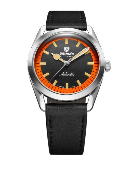 Nivada Grenchen Super Antarctic Black & Orange - 38 mm No Date - Black leather