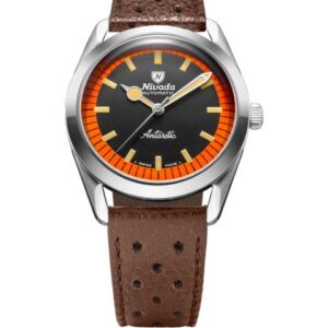 Nivada Grenchen Super Antarctic Black & Orange - 38 mm No Date - Brown Racing Strap