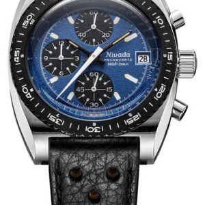Nivada Grenchen Autochron Blue Mecaquartz - Black Racing Strap
