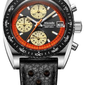 Nivada Grenchen Autochron Orange Mecaquartz - Black Racing Strap