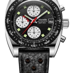 Nivada Grenchen Autochron Reverse Panda Mecaquartz - Black Racing Strap