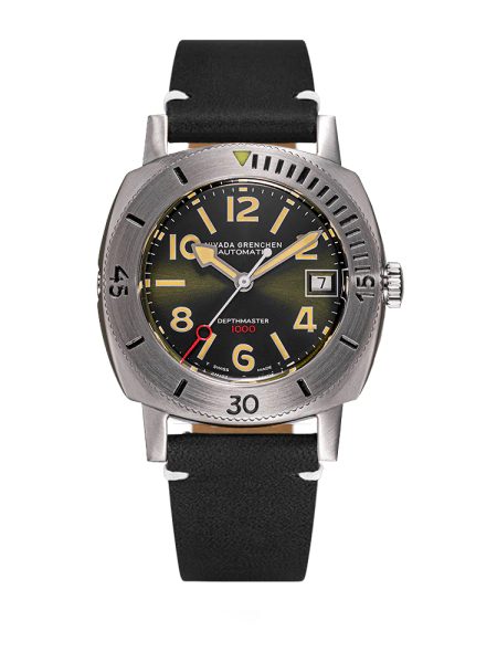 Nivada Grenchen Depthmaster Numerals - Black Leather White Stitching