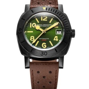 Nivada Grenchen Depthmaster Numerals - Black and Green - Brown Racing Strap