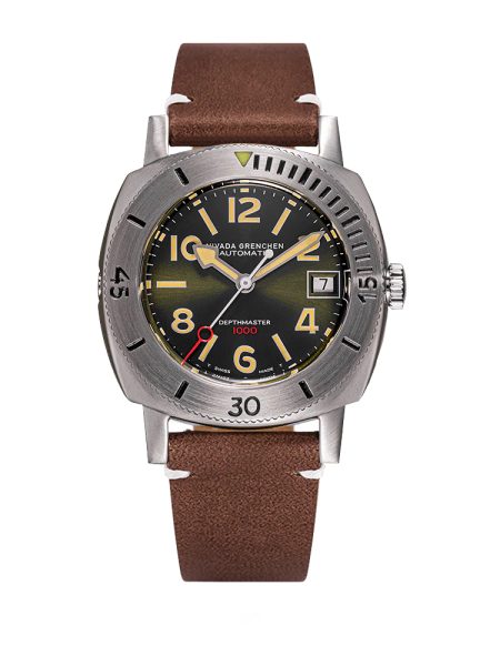 Nivada Grenchen Depthmaster Numerals - Brown Leather White Stitching