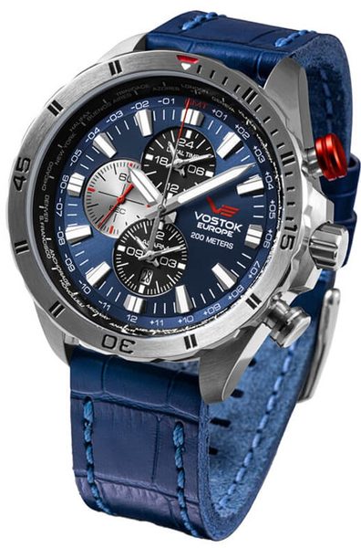 Vostok Europe Almaz Multifunctional Line YM26-320A652 - modrý kožený řemínek