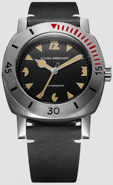 Nivada Grenchen Art Deco Depthmaster - Black Leather White Stitching