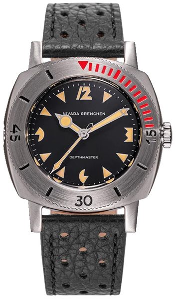 Nivada Grenchen Art Deco Depthmaster - Black Racing Strap
