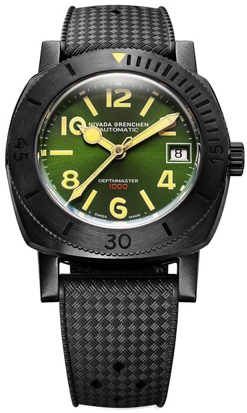 Nivada Grenchen Depthmaster Numerals - Black and Green - Tropic Rubber - Obrázek 2
