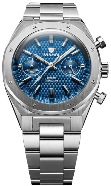 Nivada Grenchen F77 Chrono Mecaquartz Blue 38 mm - Steel Bracelet - Obrázek 2